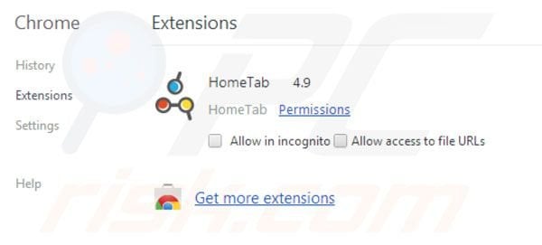 Remova HomeTab das extensões do Google Chrome passo 2