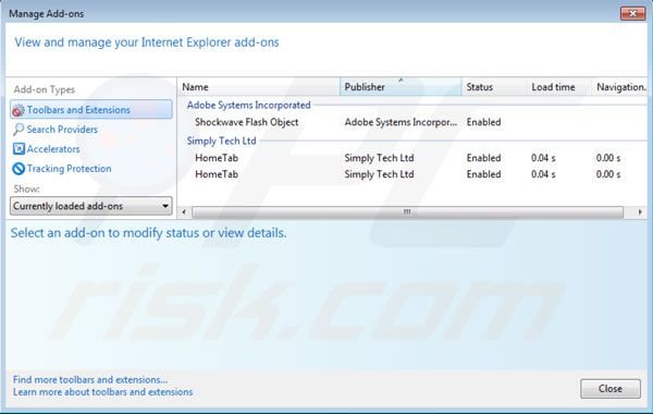 Remova HomeTab do Internet Explorer passo 2