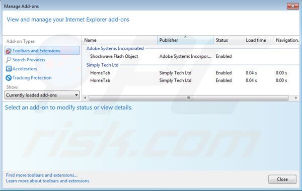 Remova HomeTab do Internet Explorer passo 2