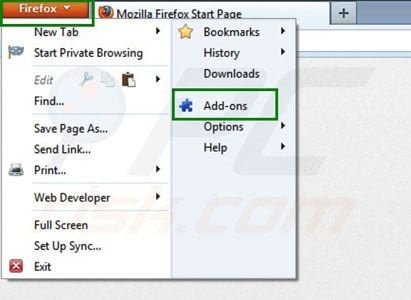 Remoção de Hometab da extensões do Mozilla Firefox passo 2