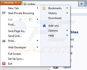 Remova Linkey do Mozilla Firefox passo 1