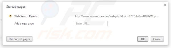 Remover LocalMoxie.com da página inicial do Google Chrome