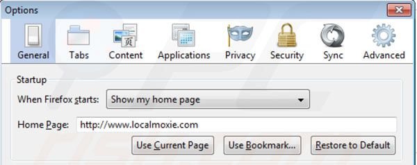 Remover LocalMoxie da página inicial do Mozilla FireFox