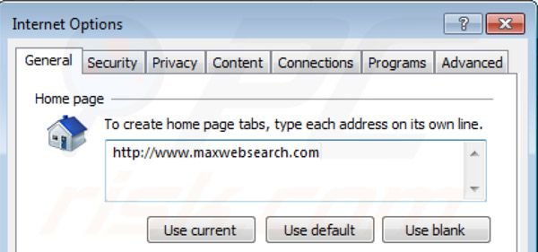 Remover Maxwebsearch.com da página inicial do Internet Explorer