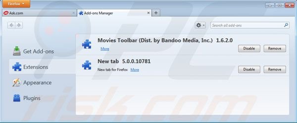 Remover a Barra de Ferramentas Movies das extensões do Mozilla Firefox