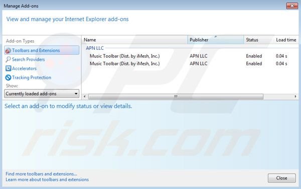 Remover Music toolbar das extensões do Internet Explorer