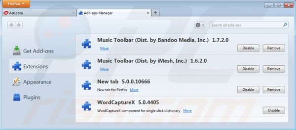 Remover Music toolbar das extensões do Mozilla Firefox
