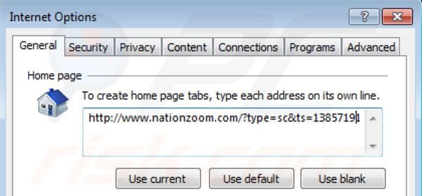 Remover o vírus Nationzoom.com da página inicial do Internet Explorer