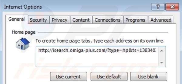Remover Omiga plus da página inicial do Internet Explorer