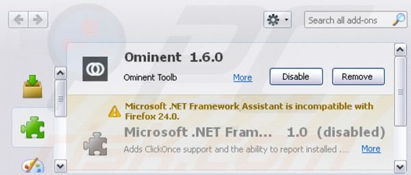 Remover barra de ferramentas search.ominent.com da extensão do Mozilla Firefox