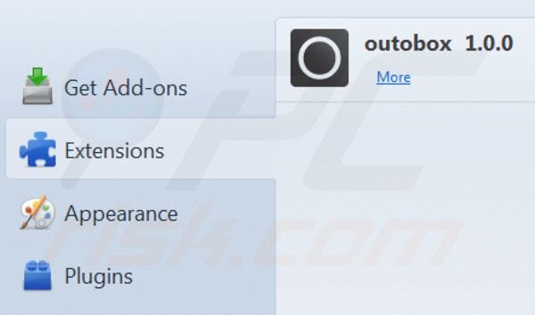 Remover OutoBox das extensões do Mozilla Firefox passo 2