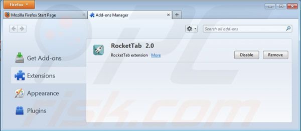 Remover Rocket Tab do Mozilla Firefox passo 2