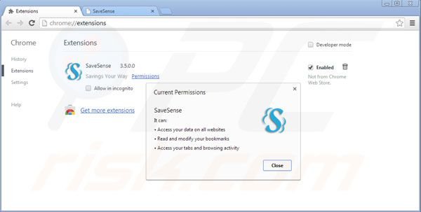 Remover SaveSense do Google Chrome passo 2