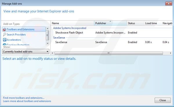 Remover SaveSense do Internet Explorer passo 2