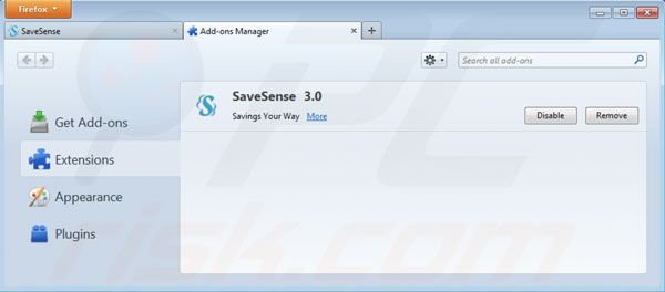 Remover SaveSense do Mozilla FireFox passo 2