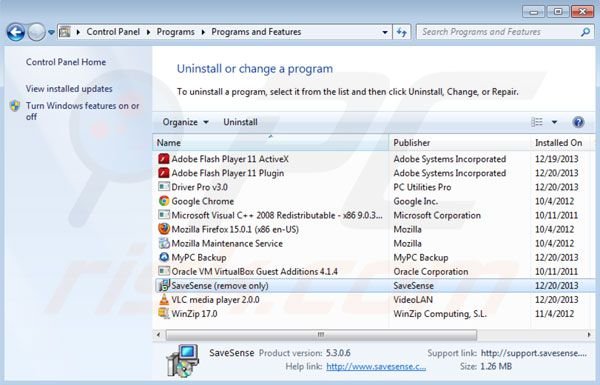 Remoção do vírus SaveSense do Painel de Controlo