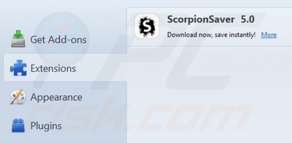 Remover Scorpion Saver das extensões do Mozilla Firefox passo 2