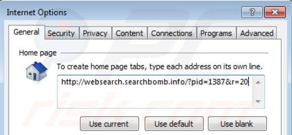 Remover websearch.searchbomb.info da página inicial do Internet Explorer