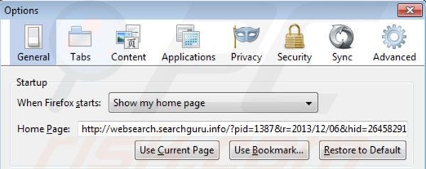 Remover websearch.searchguru.info da página inicial do Mozilla FireFox