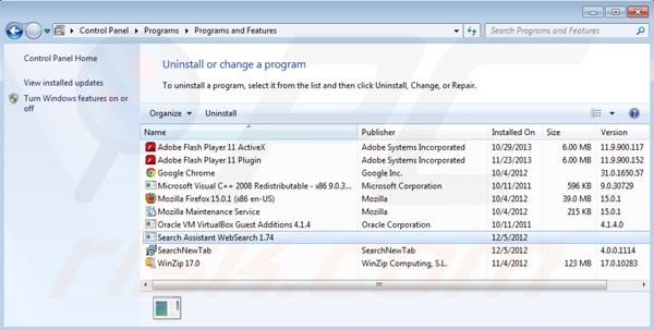 Remoção do vírus Websearch.searchguru.info do Painel de Controlo