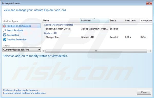 Remover Shopper Pro das extensões do Internet Explorer passo 2