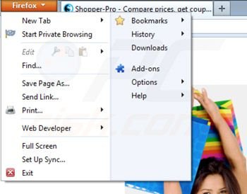Remover Shopper Pro do Mozilla Firefox passo 1