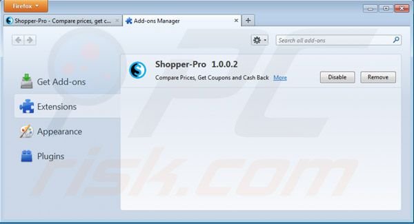 Remover Shopper Pro do Mozilla Firefox passo 2