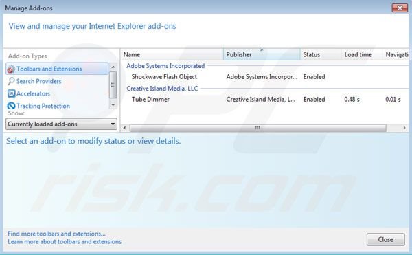 Remover Tube Dimmer das extensões do Internet Explorer passo 2