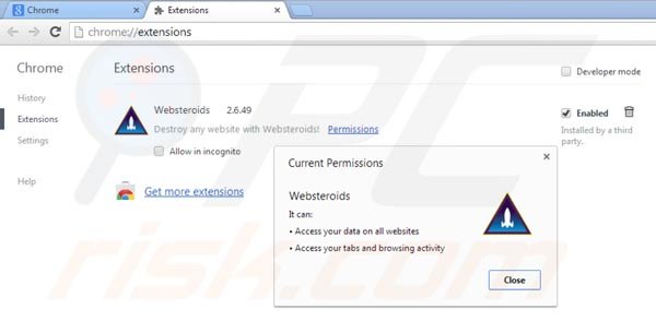 Remover Websteroids do Google Chrome passo 2