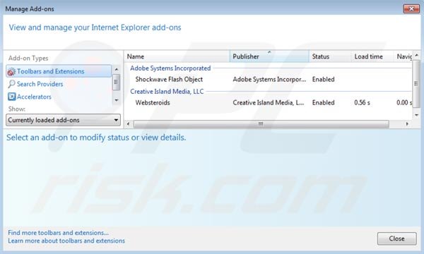 Remover Websteroids do Internet Explorer passo 2