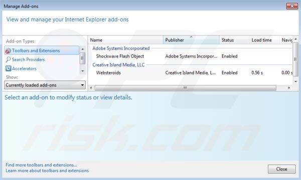Remover Websteroids do Internet Explorer passo 2