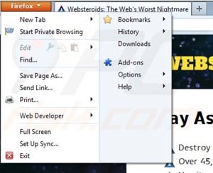 Remover Websteroids do Mozilla Firefox passo 1