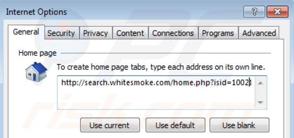 Remover o redirecionamento search.whitesmoke.com do Internet Explorer homepage