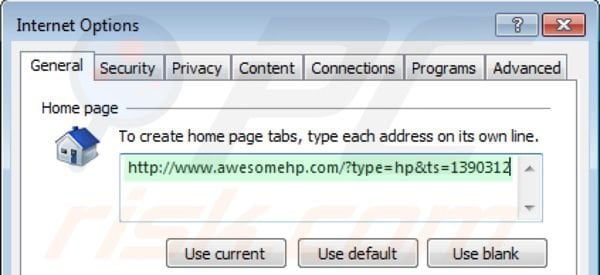 Remover o vírus Awesomehp.com da página inicial do Internet Explorer