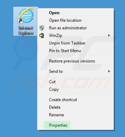 Remover o vírus Awesomehp.com do atalho do Internet Explorer passo 1