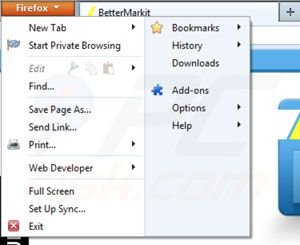 Remova BetterMarkit das extensões do Mozilla Firefox passo 1