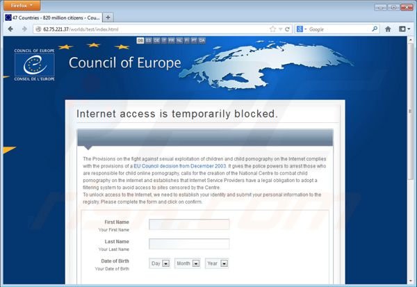 Vírus ransomware Council of Europe