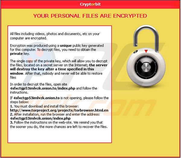 Vírus ransomware Cryptorbit