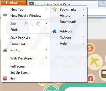 Remova o Vírus Fortunitas do Mozilla Firefox passo 1