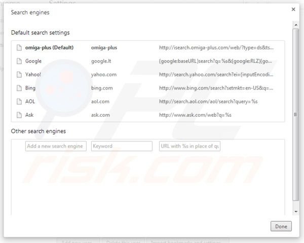 Remover o vírus de redirecionamento Inspsearch.com das configurações do motor de busca padrão do Google Chrome