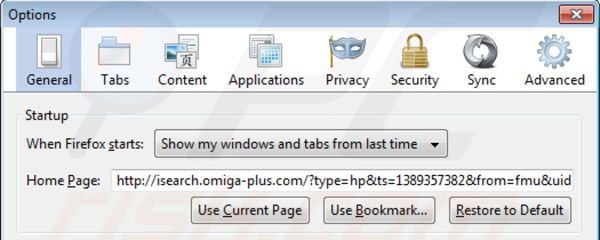 Remover o vírus Inspsearch.com da página inicial do Mozilla Firefox
