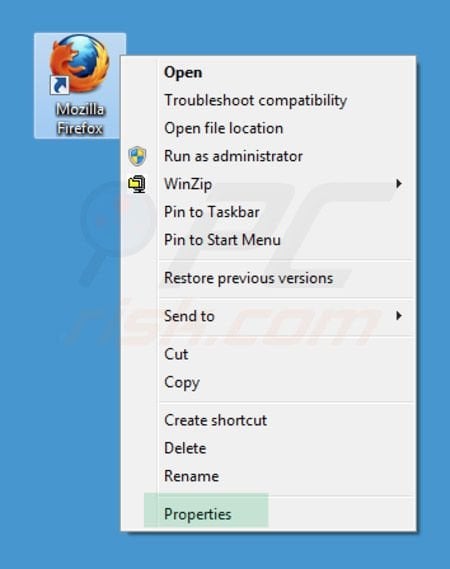 Remover o vírus Inspsearch.com do atalho Mozilla Firefox passo 1