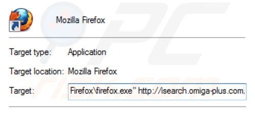 Remover o vírus Inspsearch.com do atalho Mozilla Firefox passo 2