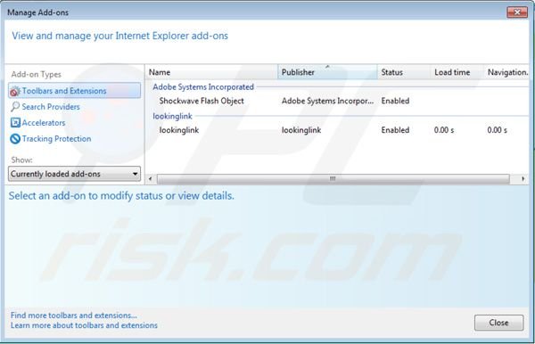 Remover anúncios lookinglink das extensões do Internet Explorer passo 2