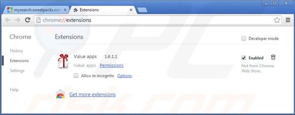 Remover os redirecionamentos de Mysearch.sweetpacks.com das extensões do Google Chrome