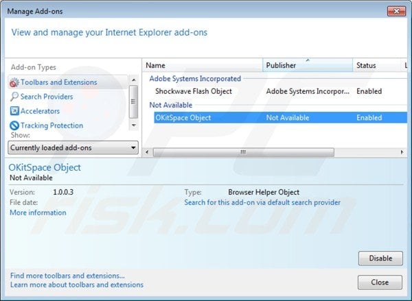 Remova vírus OkitSpace do Internet Explorer passo 2