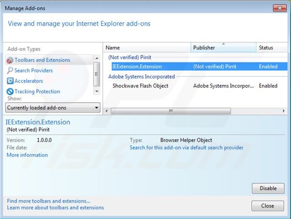 Remover Pirrit Suggestor do Internet Explorer passo 2
