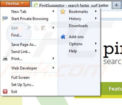 Remover Pirrit Suggestor do Mozilla FireFox passo 1