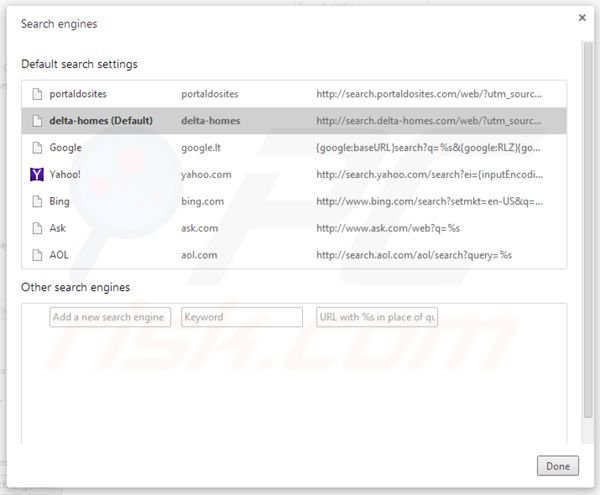 Remover portaldosites.com das configurações do motor de busca padrão do Google Chrome