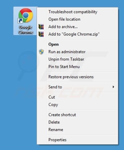 Remover portaldosites.com do atalho do ambiente de trabalho do Google Chrome passo 1 